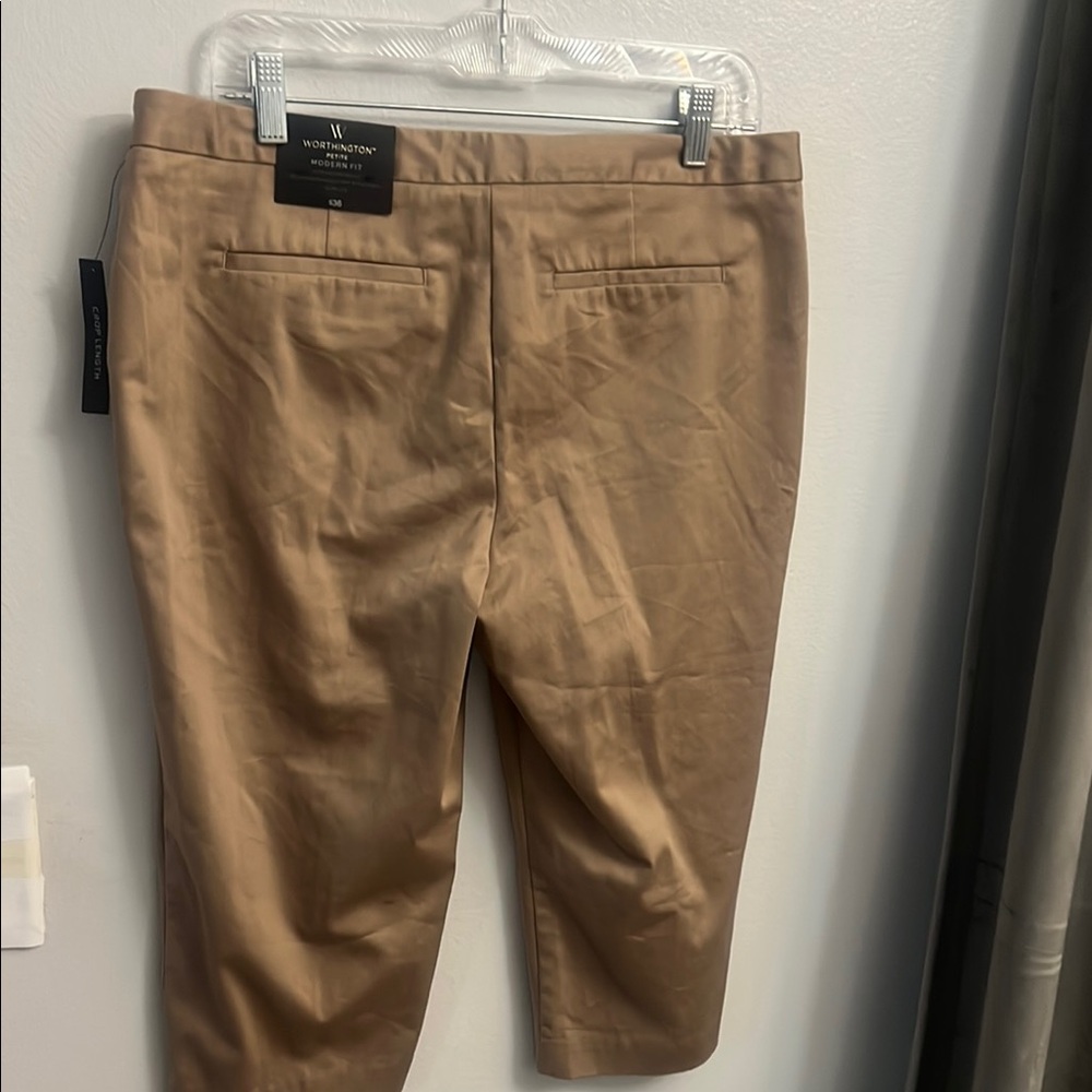 Worthington Petite Modern Fit Chic Tan Crop Length Pants Sz 12